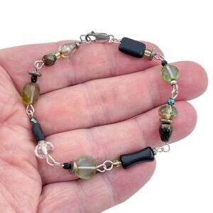 Vintage Sterling Silver 925 Mixed Glass Bead Bracelet 8"